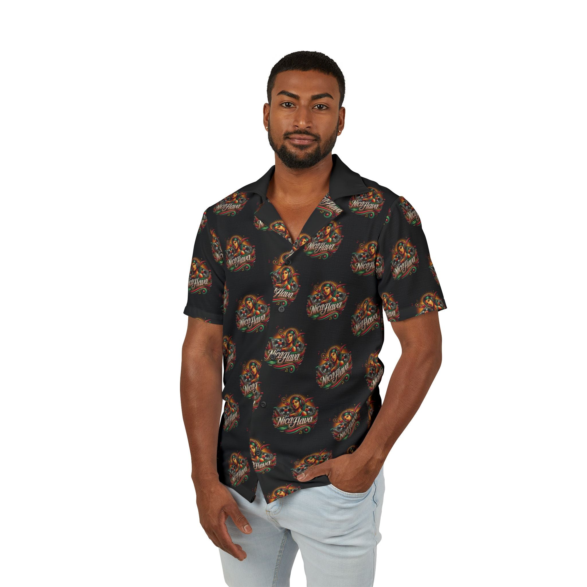 "DJ NicaFlava" Men’s Hawaiian Camp Shirt – Tropical Style for Beach Days & Summer Vibes