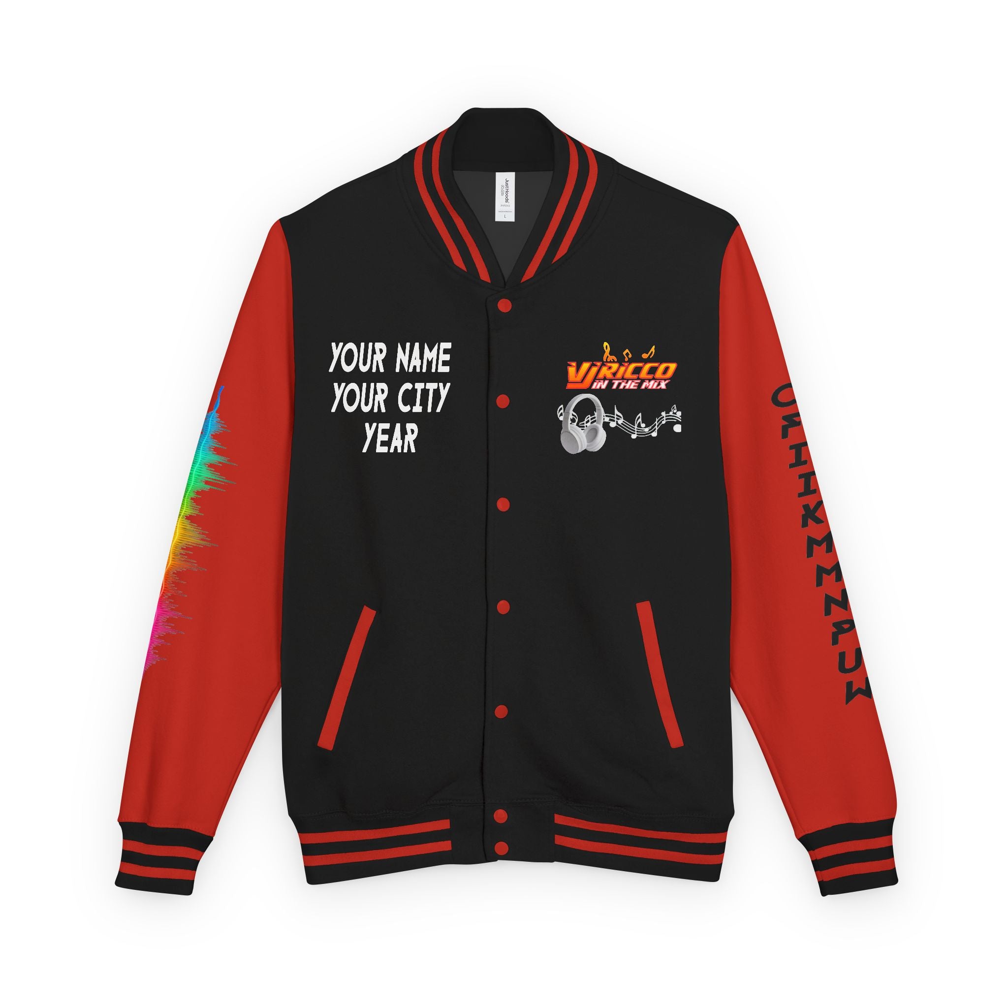 "VJ Ricco"🎤 Unisex Letterman Jacket – Personalize with Name, Year, State & DJ brand
