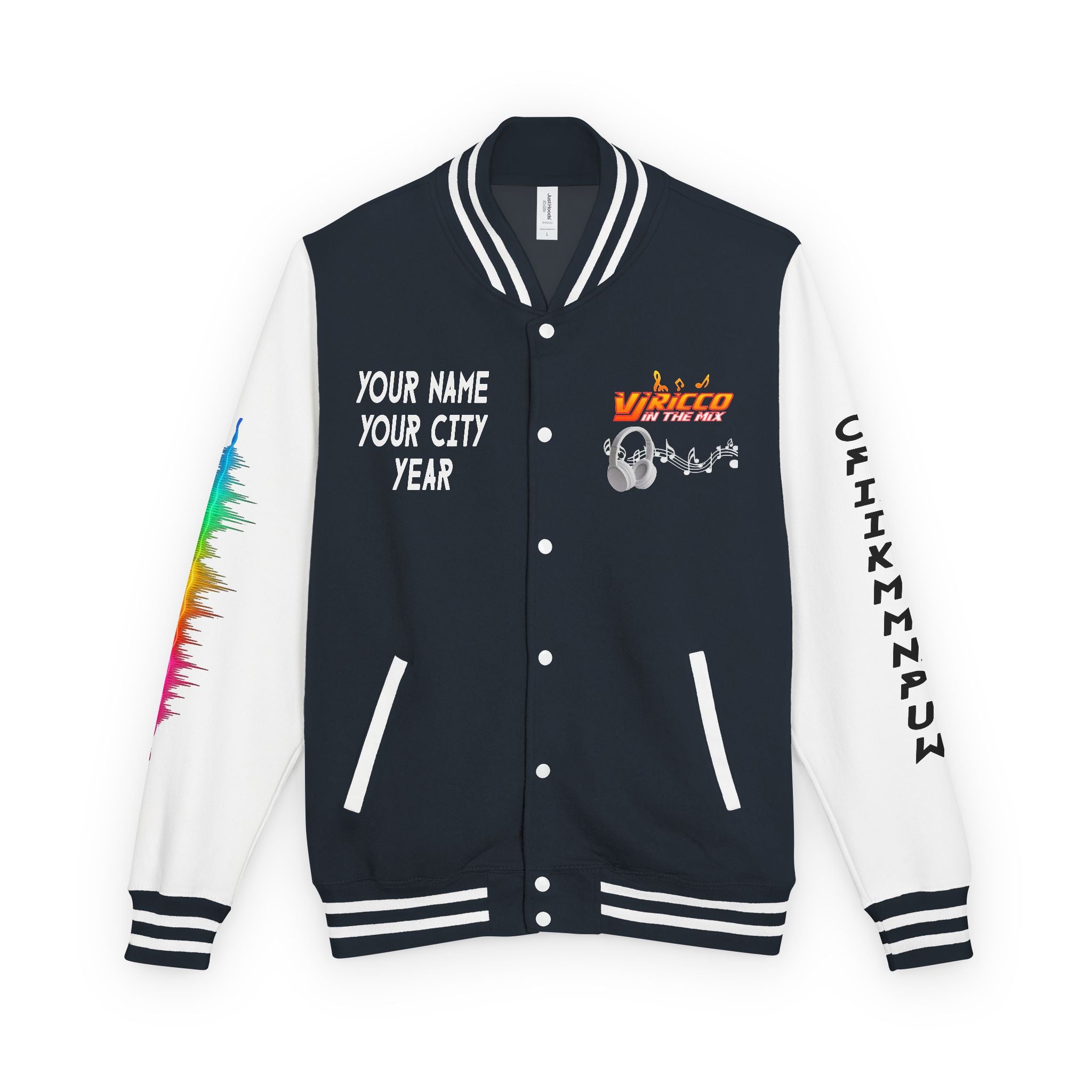 "VJ Ricco"🎤 Unisex Letterman Jacket – Personalize with Name, Year, State & DJ brand