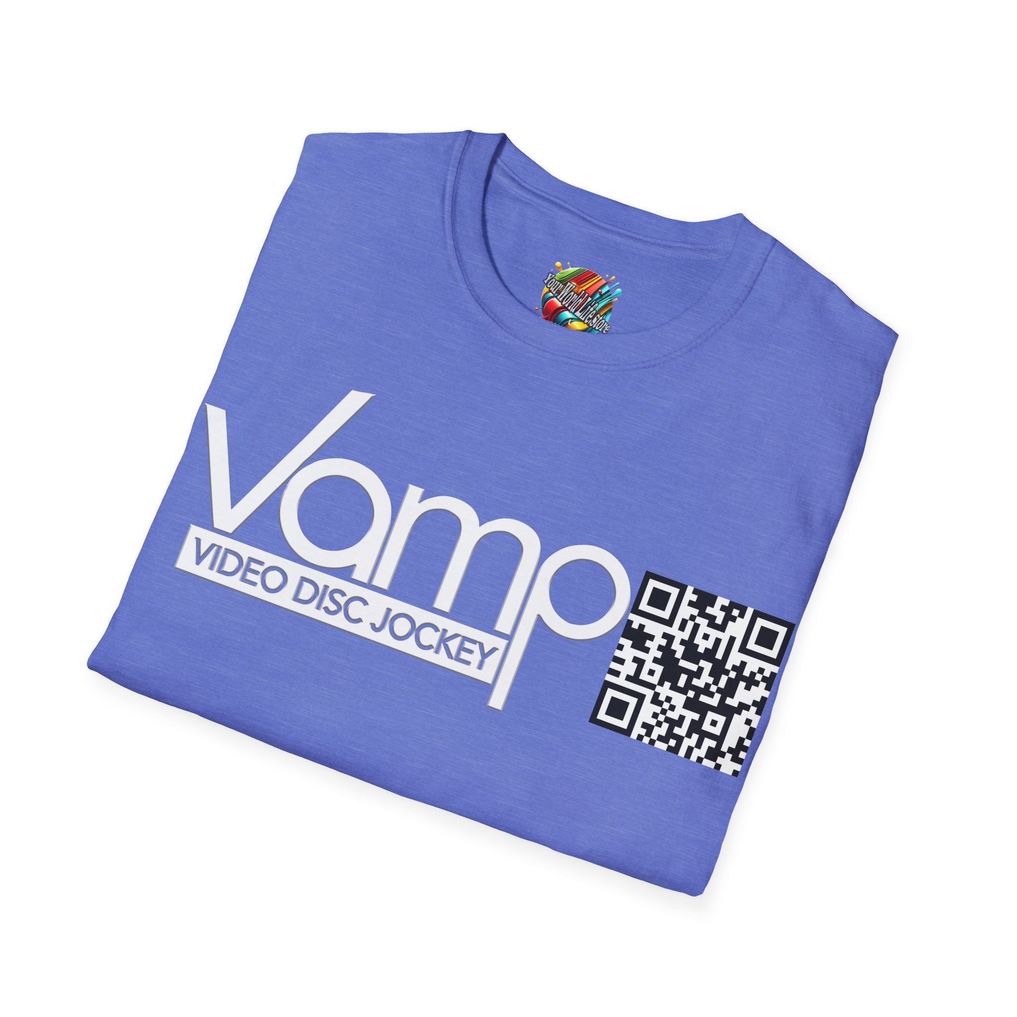 "DJ VAMP" 🎧Signature Logo Tee – Bold, Loud, and Made to Move - QR