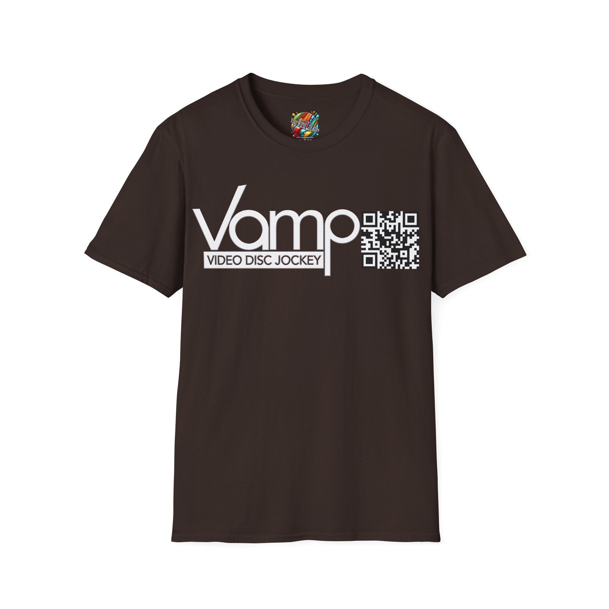 "DJ VAMP" 🎧Signature Logo Tee – Bold, Loud, and Made to Move - QR