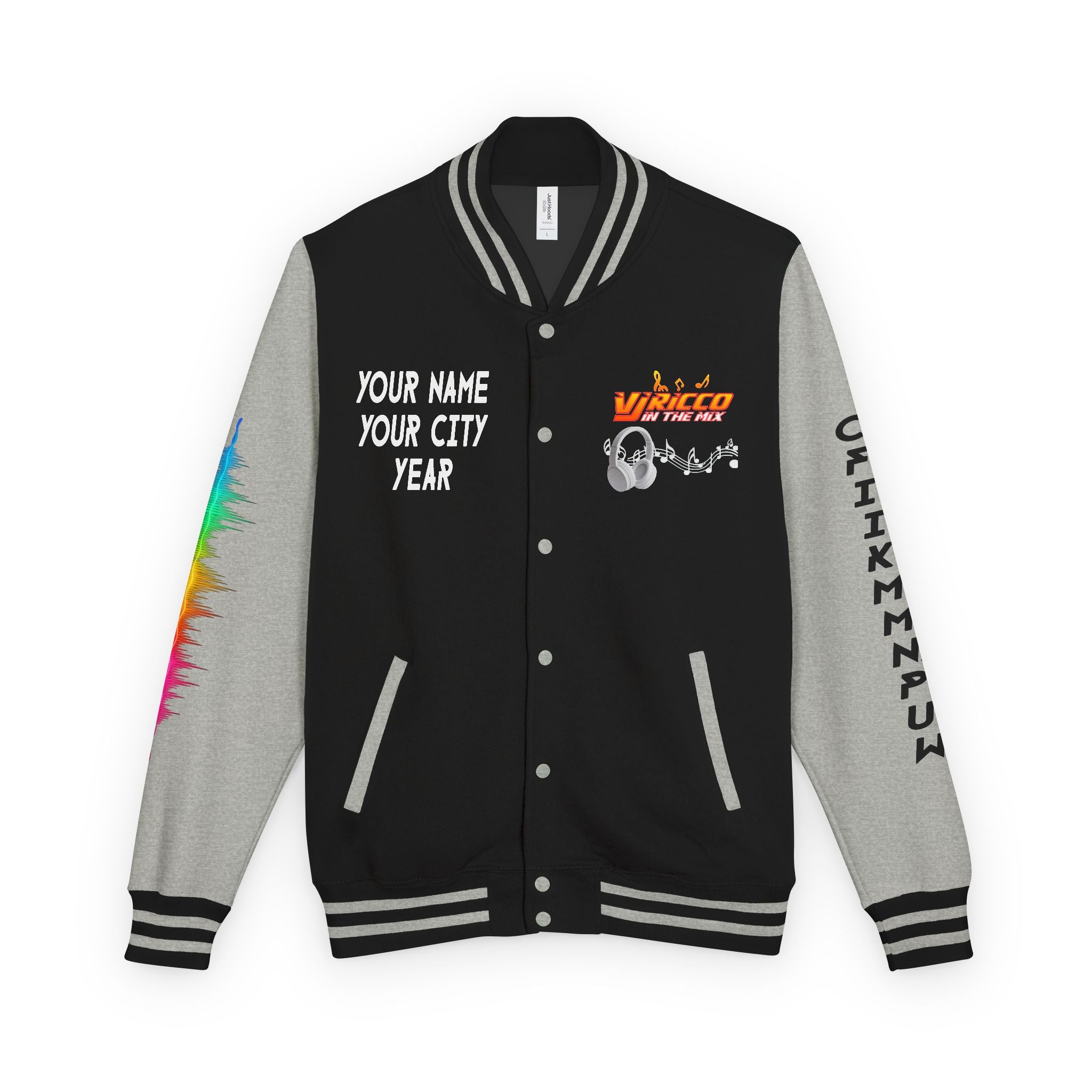 "VJ Ricco"🎤 Unisex Letterman Jacket – Personalize with Name, Year, State & DJ brand