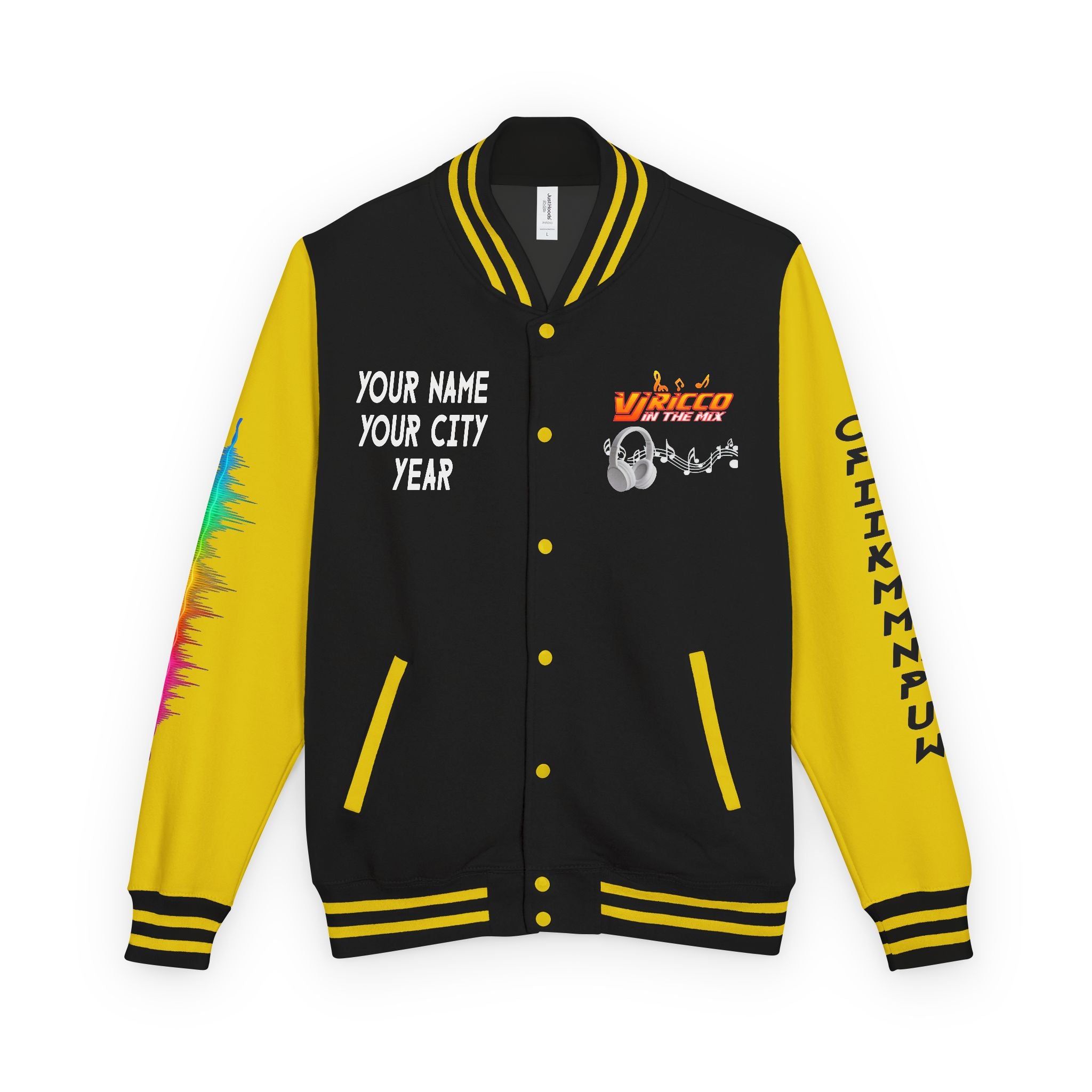 "VJ Ricco"🎤 Unisex Letterman Jacket – Personalize with Name, Year, State & DJ brand