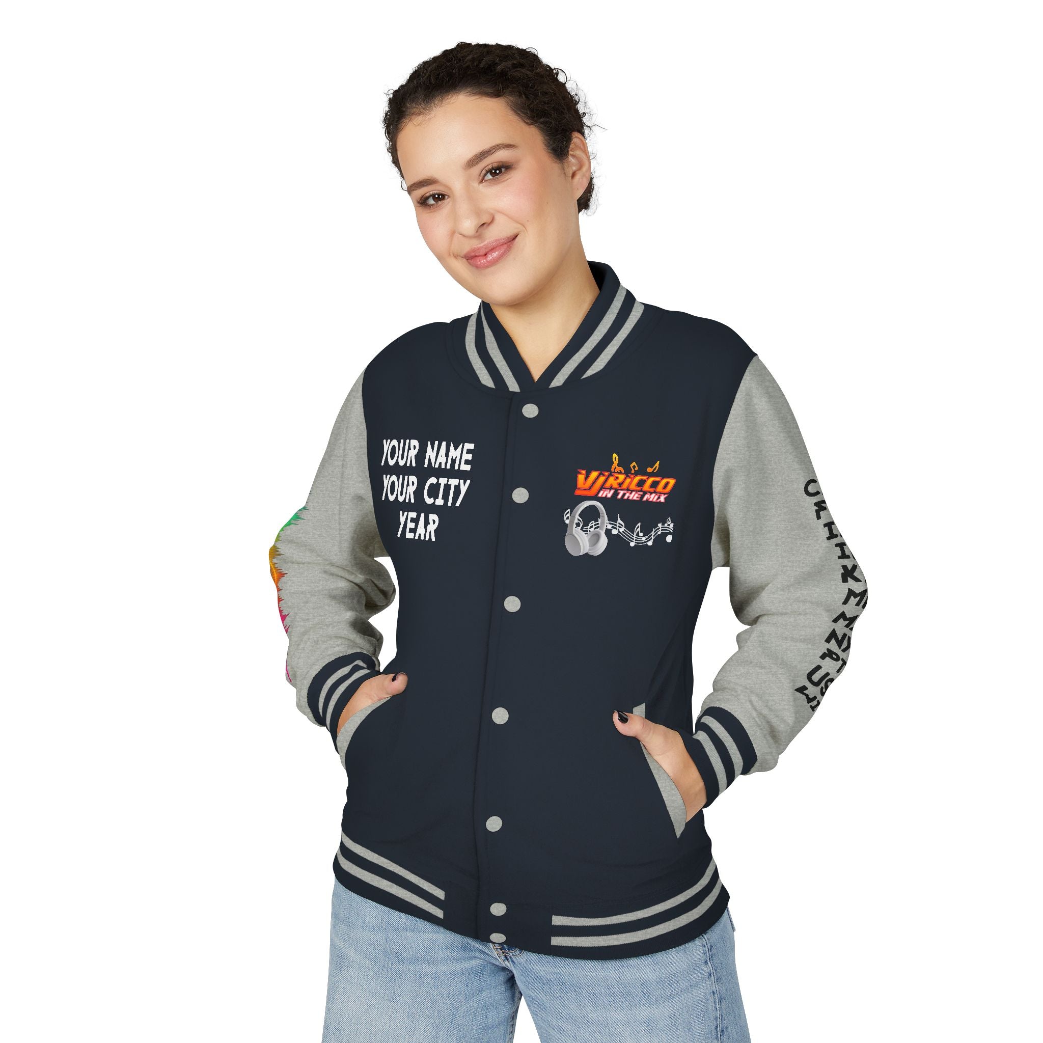 "VJ Ricco"🎤 Unisex Letterman Jacket – Personalize with Name, Year, State & DJ brand