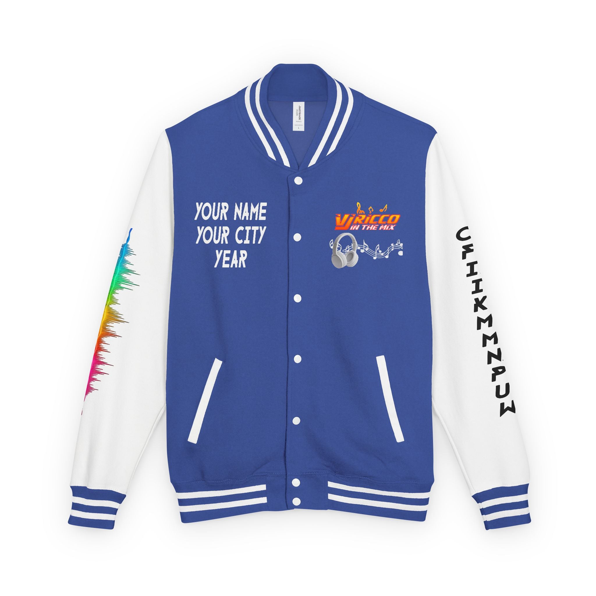 "VJ Ricco"🎤 Unisex Letterman Jacket – Personalize with Name, Year, State & DJ brand