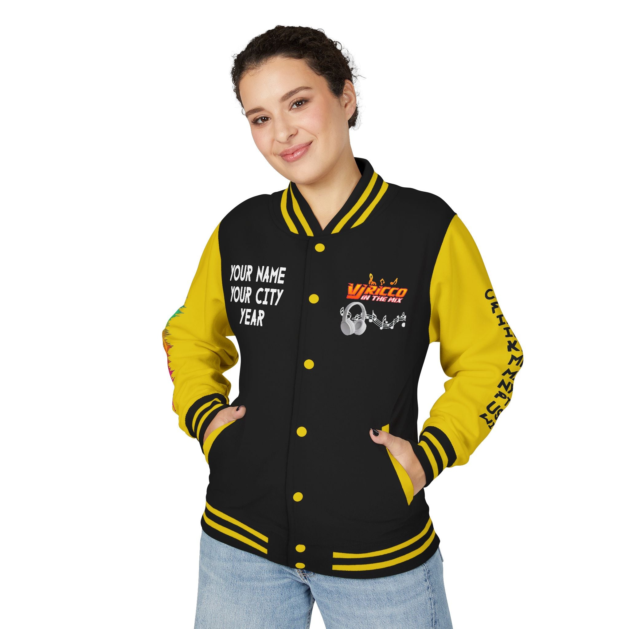 "VJ Ricco"🎤 Unisex Letterman Jacket – Personalize with Name, Year, State & DJ brand