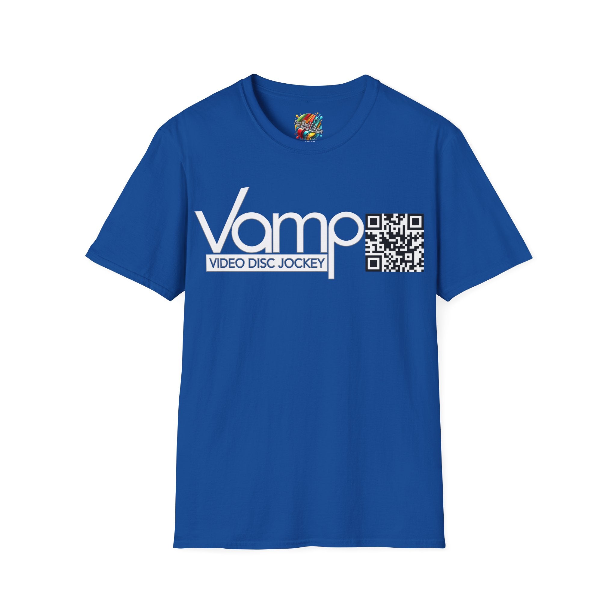 "DJ VAMP" 🎧Signature Logo Tee – Bold, Loud, and Made to Move - QR
