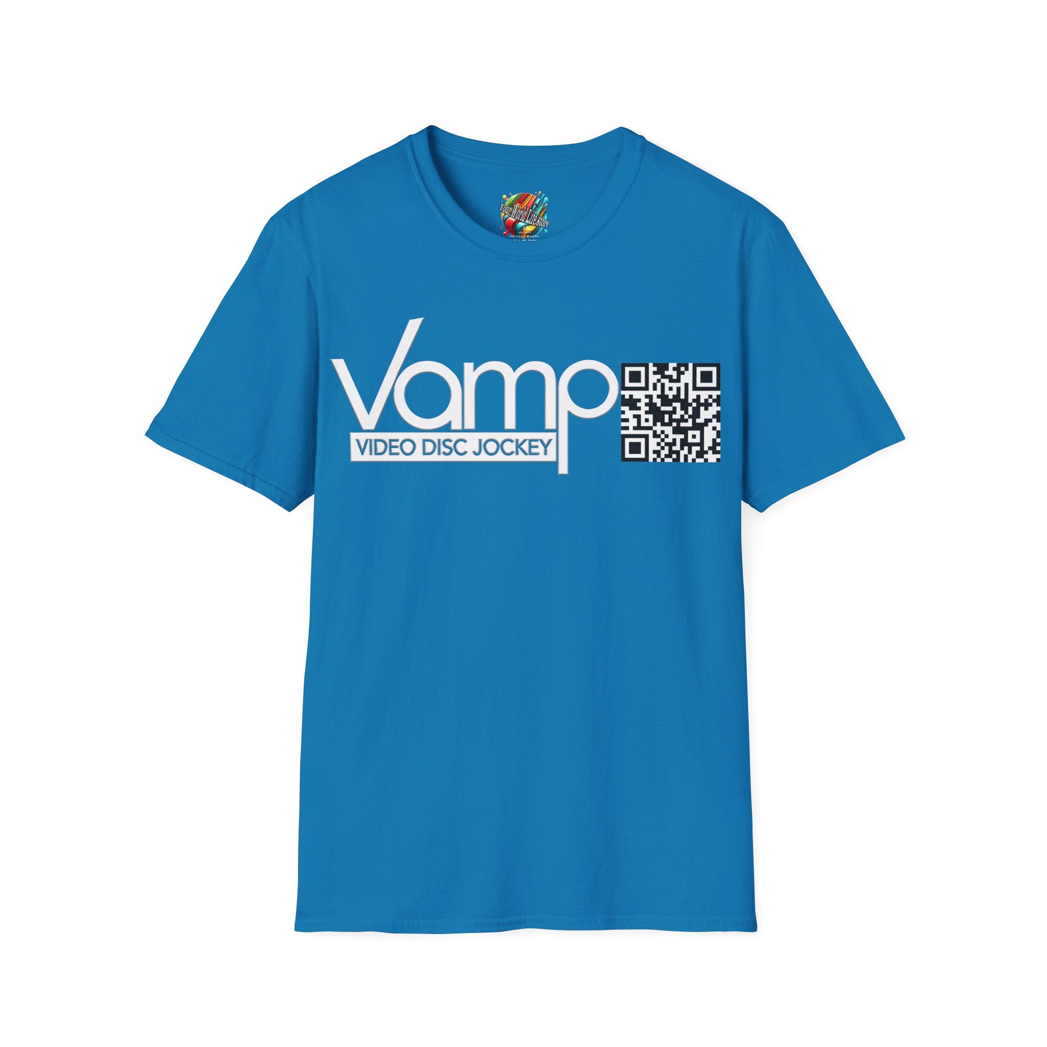 "DJ VAMP" 🎧Signature Logo Tee – Bold, Loud, and Made to Move - QR