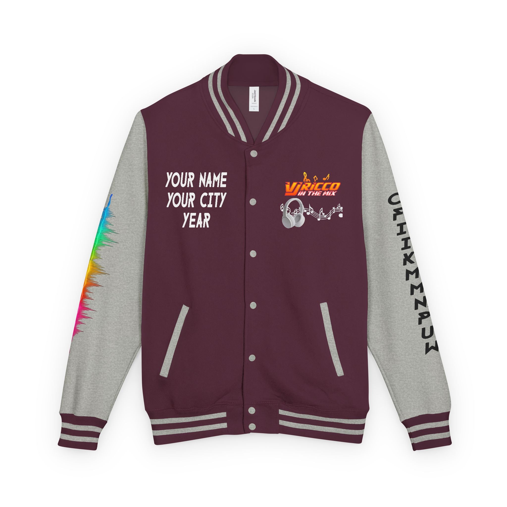 "VJ Ricco"🎤 Unisex Letterman Jacket – Personalize with Name, Year, State & DJ brand