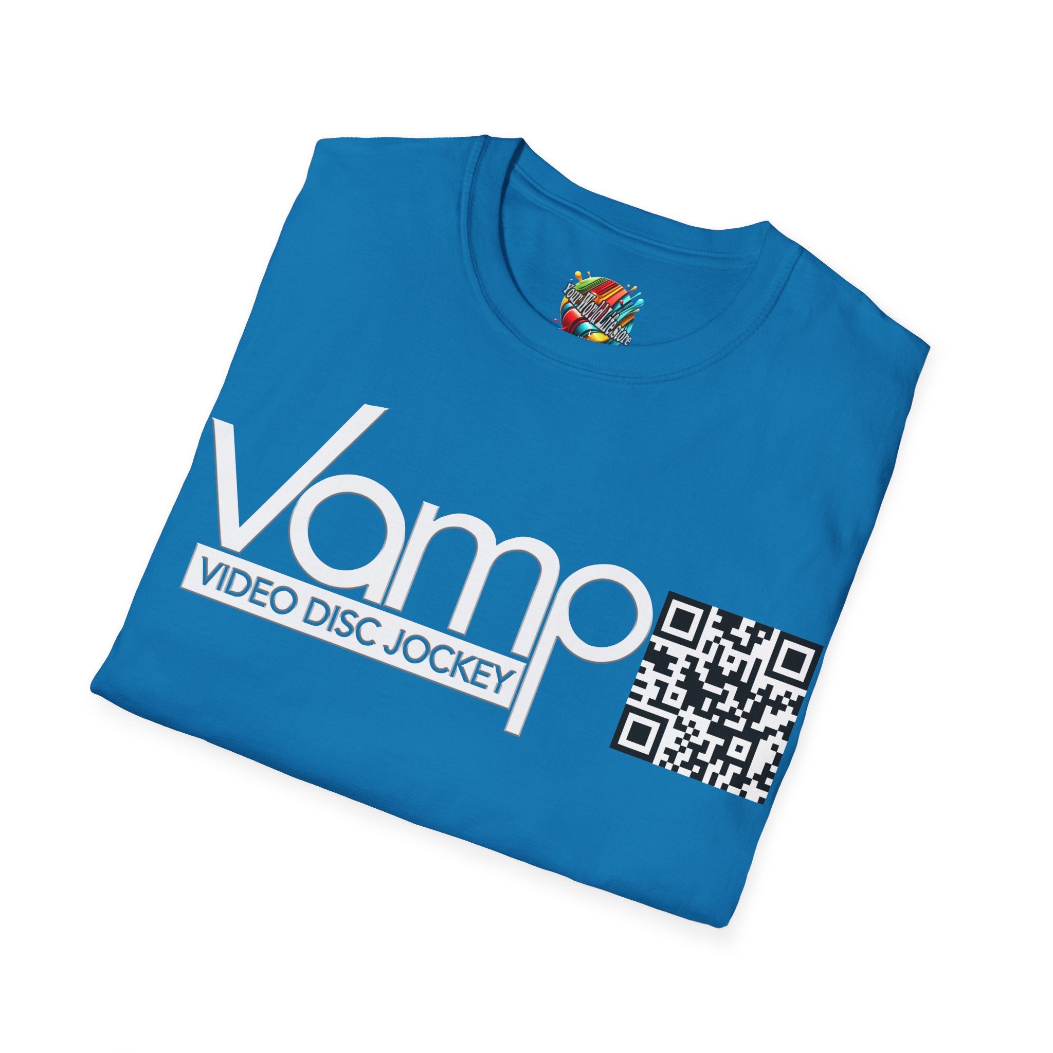 "DJ VAMP" 🎧Signature Logo Tee – Bold, Loud, and Made to Move - QR