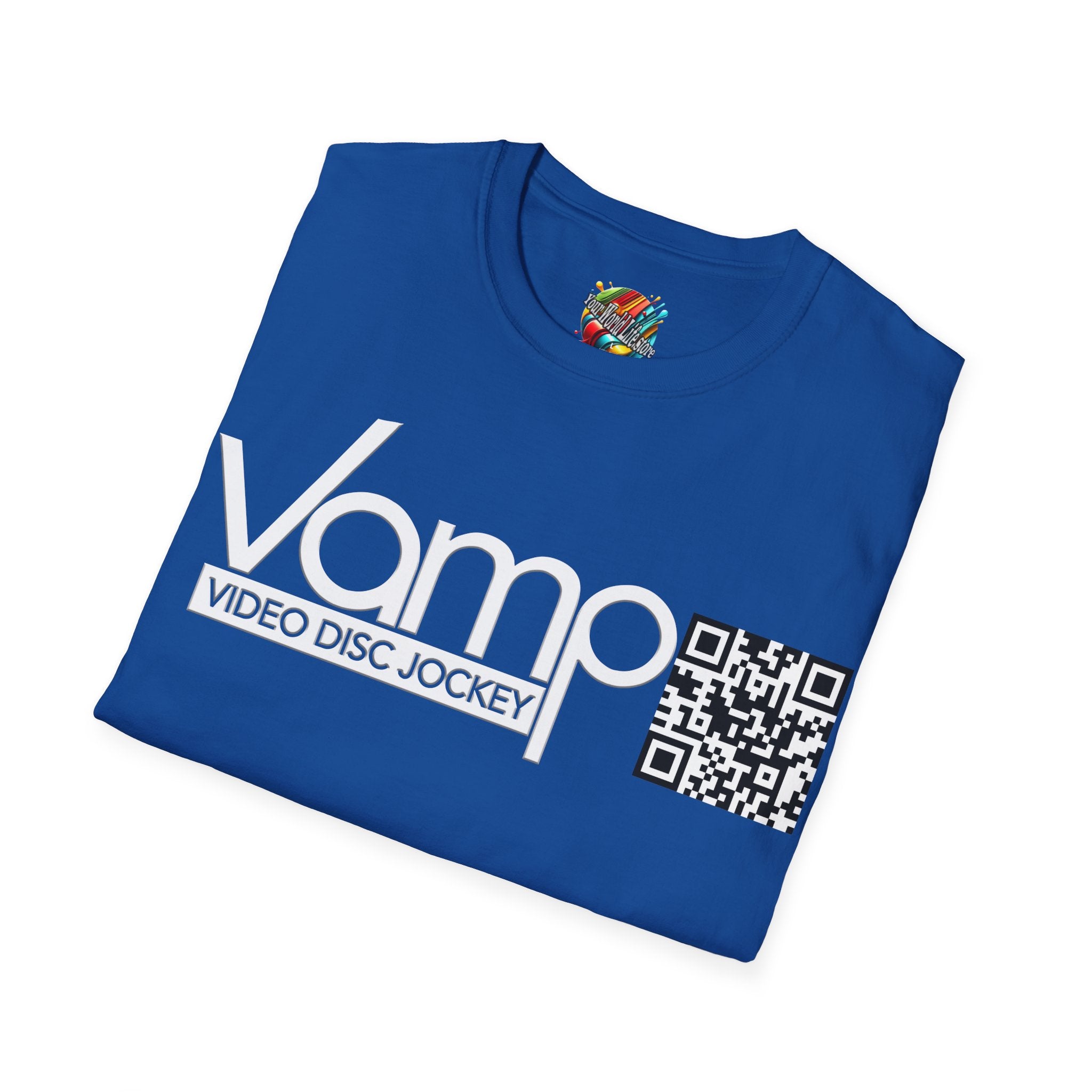 "DJ VAMP" 🎧Signature Logo Tee – Bold, Loud, and Made to Move - QR