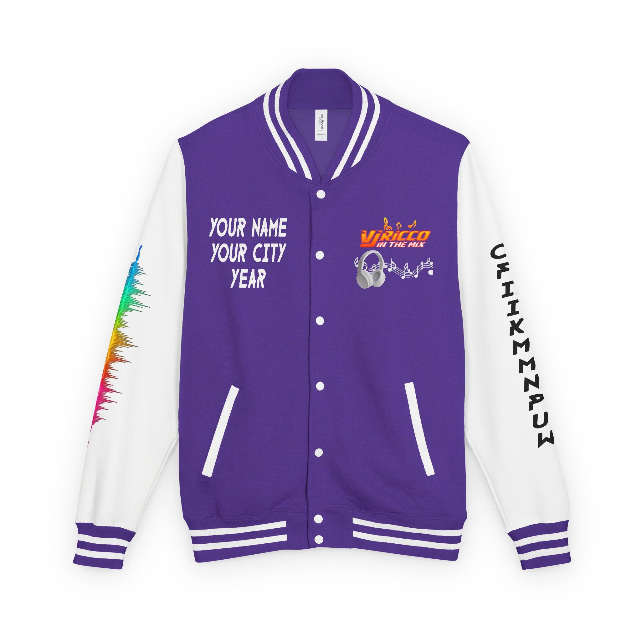 "VJ Ricco"🎤 Unisex Letterman Jacket – Personalize with Name, Year, State & DJ brand
