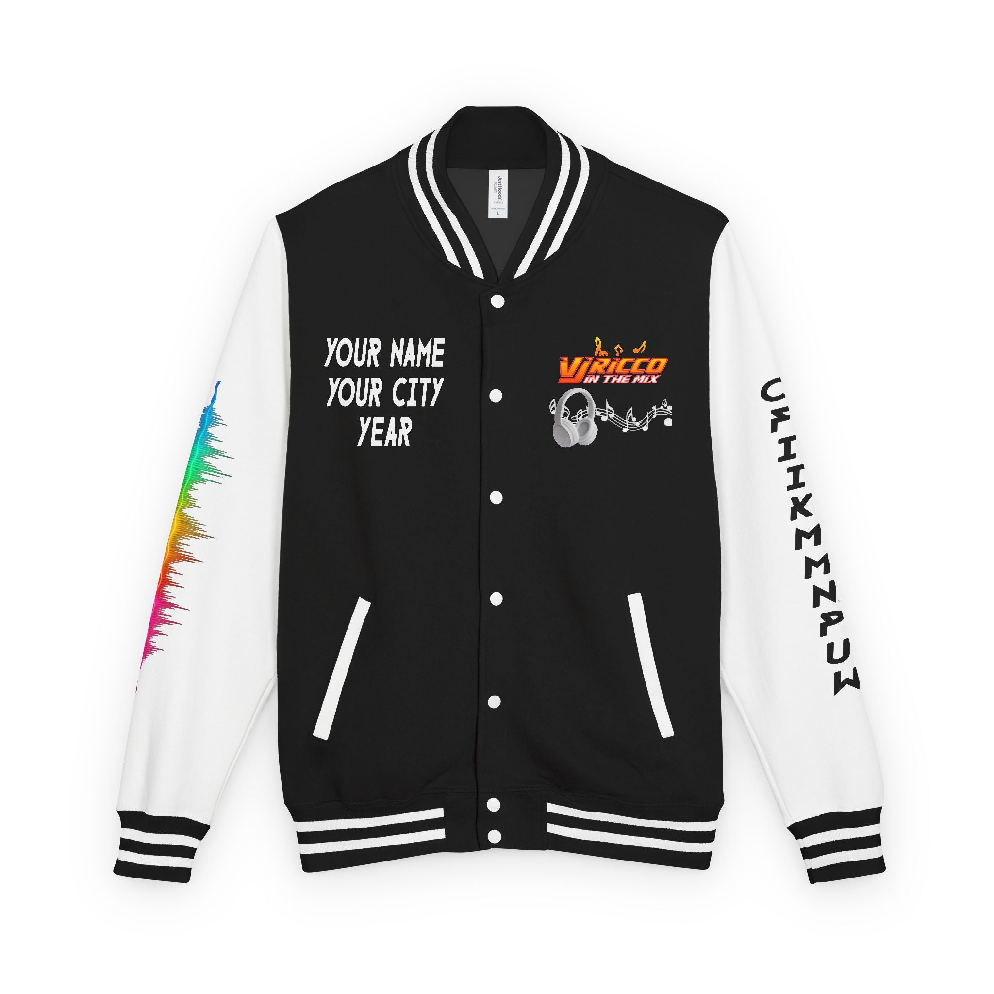 "VJ Ricco"🎤 Unisex Letterman Jacket – Personalize with Name, Year, State & DJ brand