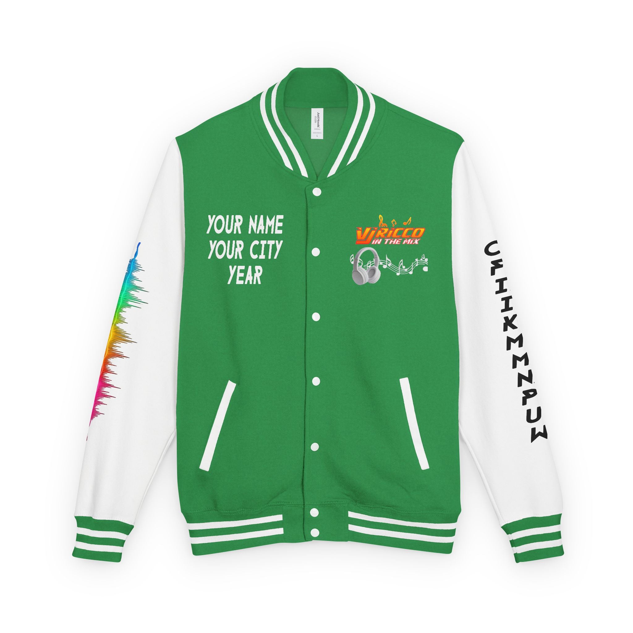 "VJ Ricco"🎤 Unisex Letterman Jacket – Personalize with Name, Year, State & DJ brand