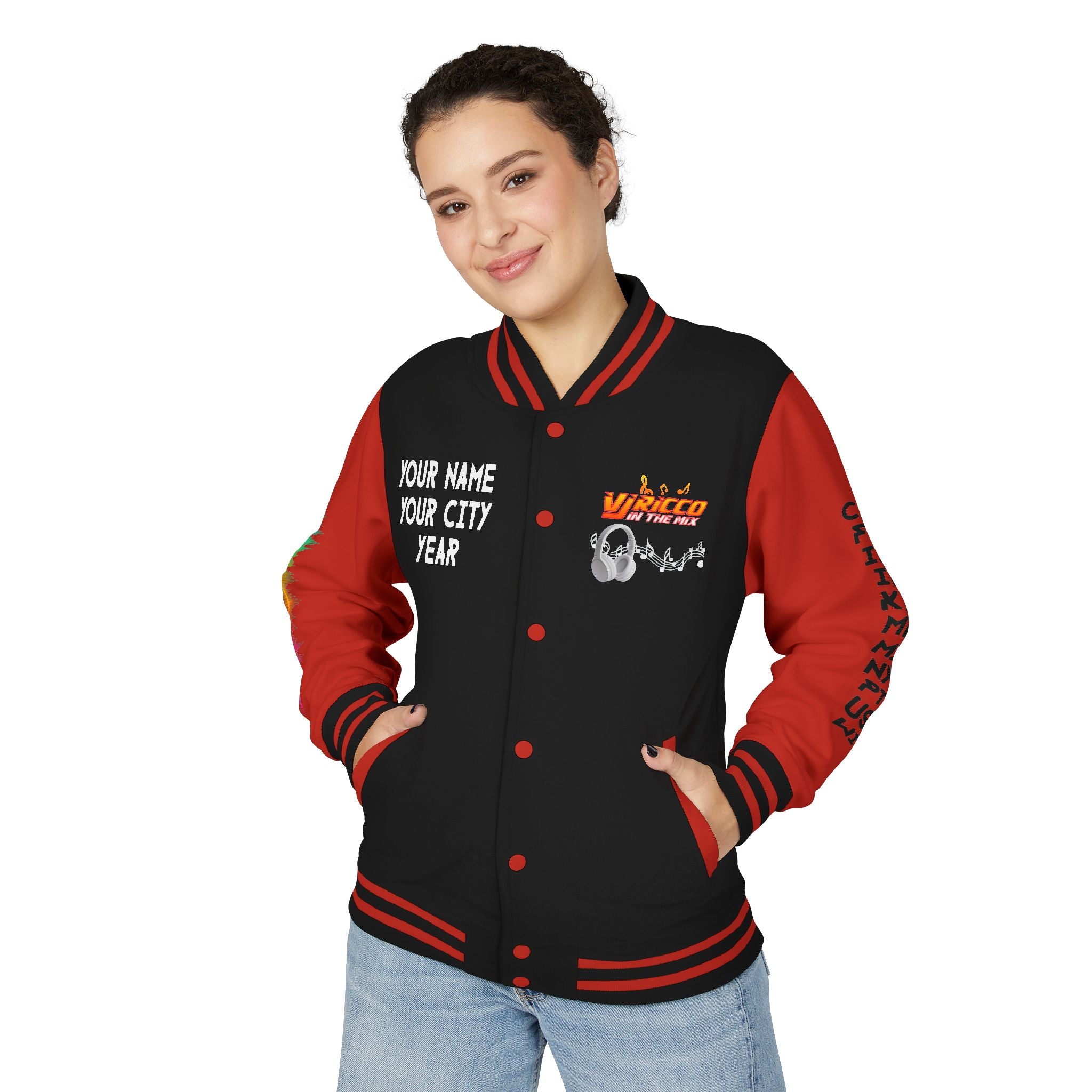 "VJ Ricco"🎤 Unisex Letterman Jacket – Personalize with Name, Year, State & DJ brand