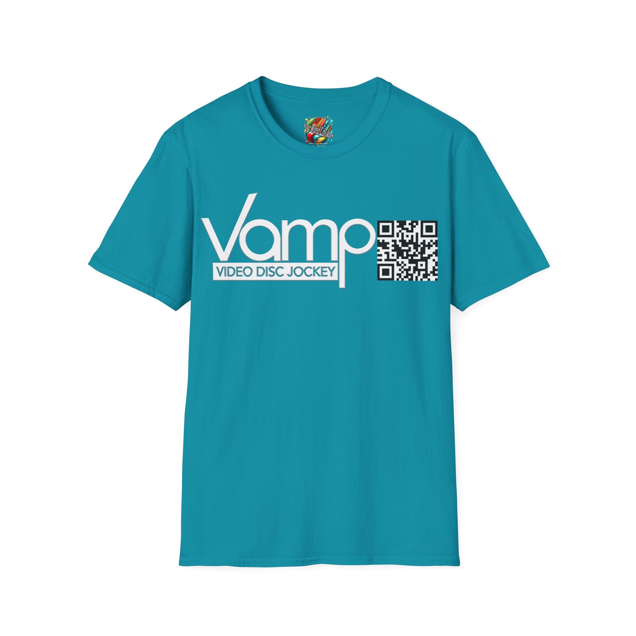 "DJ VAMP" 🎧Signature Logo Tee – Bold, Loud, and Made to Move - QR
