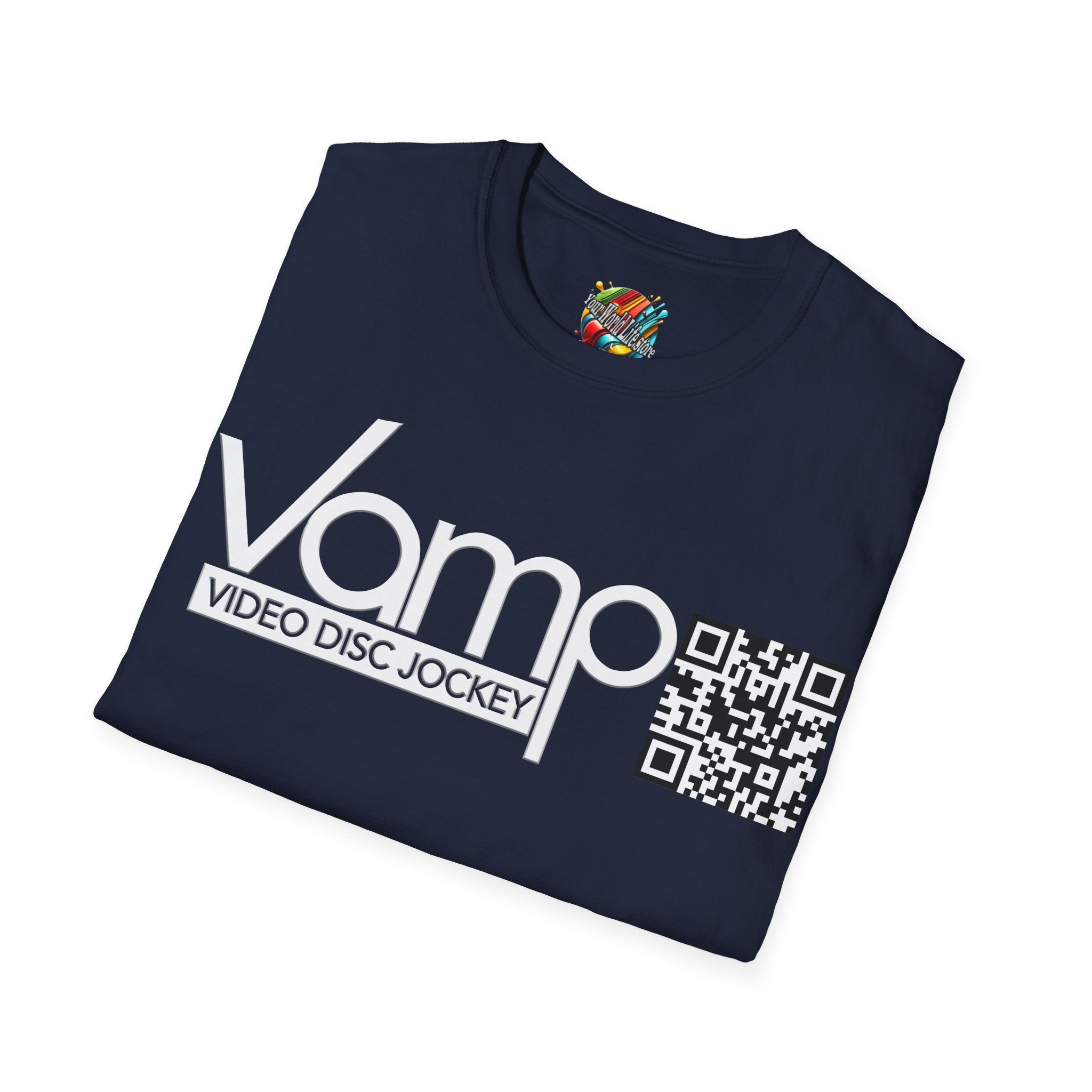 "DJ VAMP" 🎧Signature Logo Tee – Bold, Loud, and Made to Move - QR