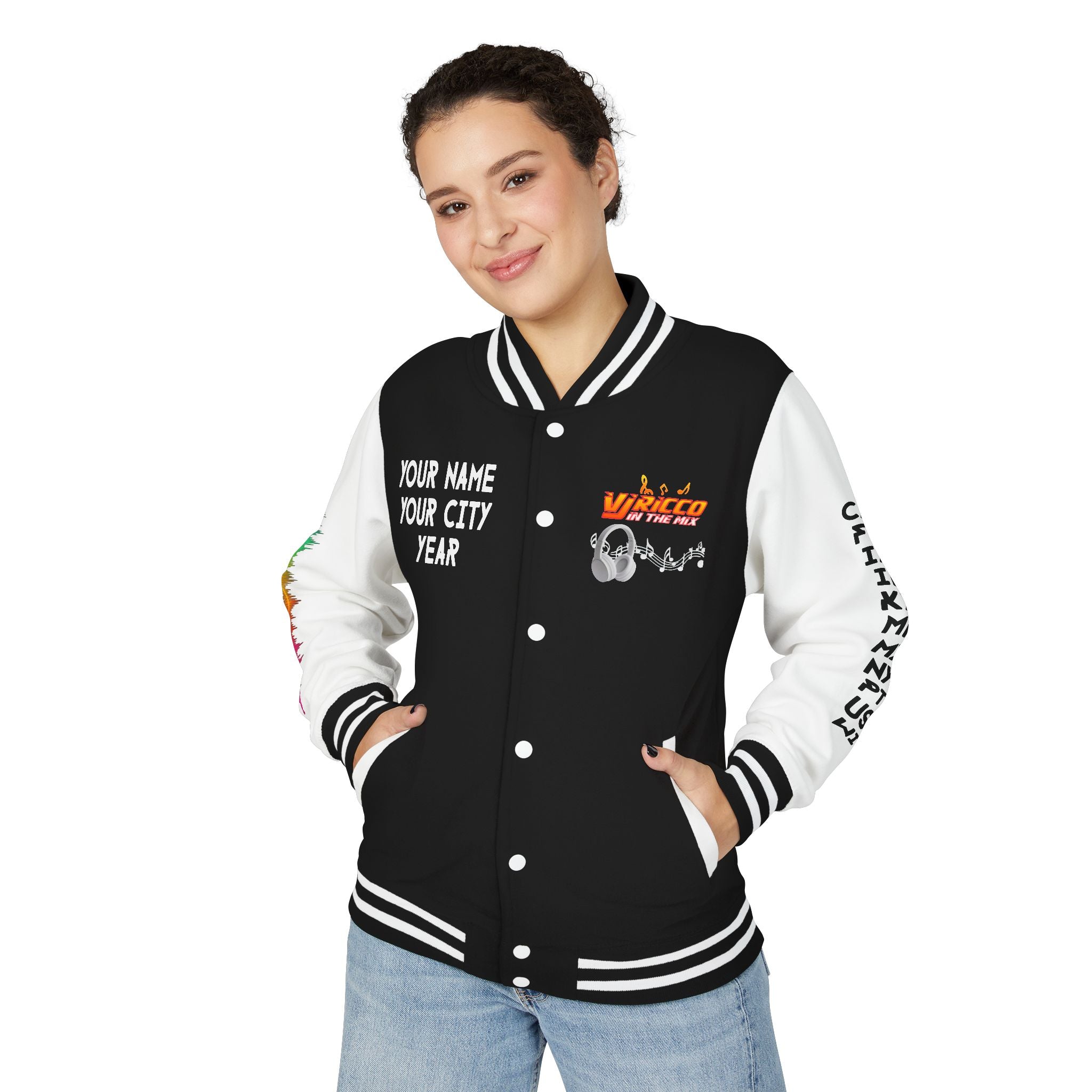 "VJ Ricco"🎤 Unisex Letterman Jacket – Personalize with Name, Year, State & DJ brand