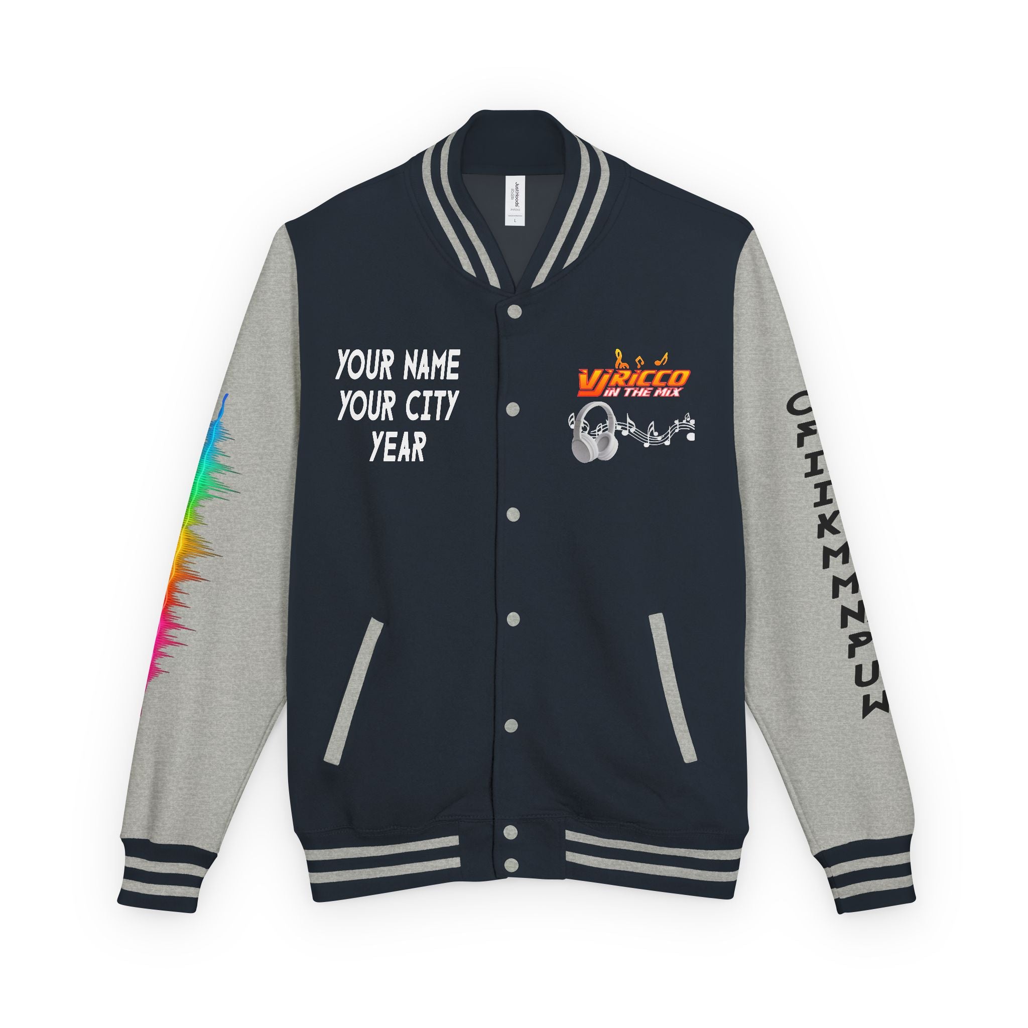 "VJ Ricco"🎤 Unisex Letterman Jacket – Personalize with Name, Year, State & DJ brand