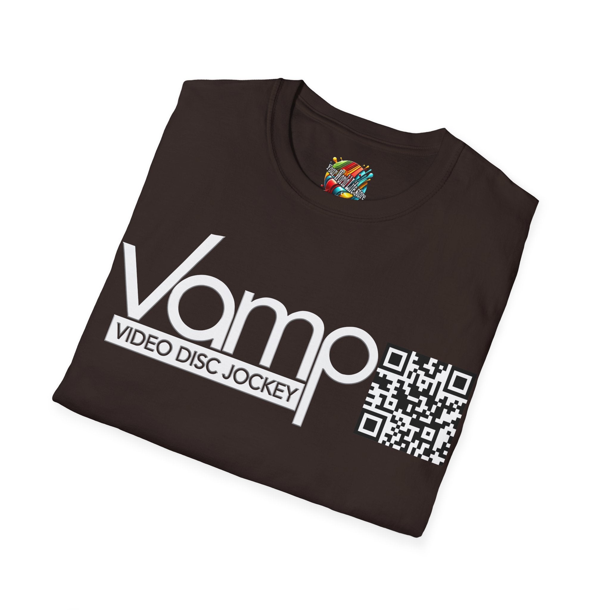 "DJ VAMP" 🎧Signature Logo Tee – Bold, Loud, and Made to Move - QR