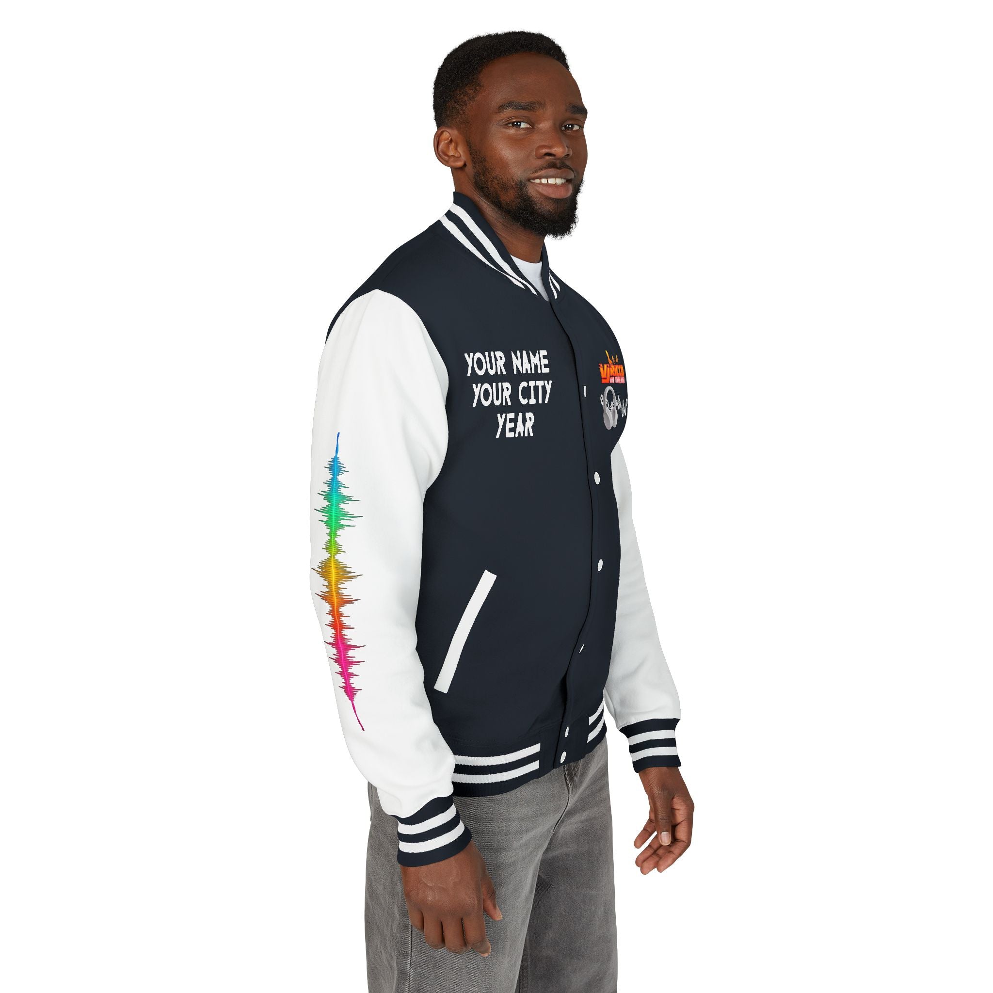 "VJ Ricco"🎤 Unisex Letterman Jacket – Personalize with Name, Year, State & DJ brand