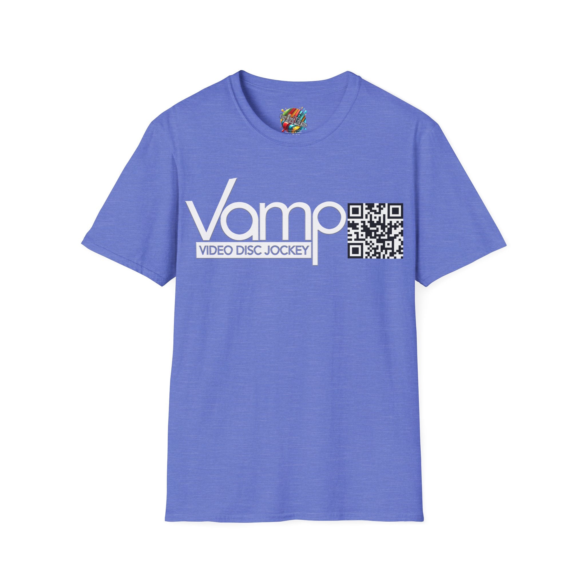 "DJ VAMP" 🎧Signature Logo Tee – Bold, Loud, and Made to Move - QR